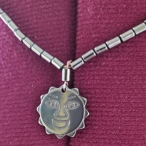 Happy Sun Emoji Hematite Necklace